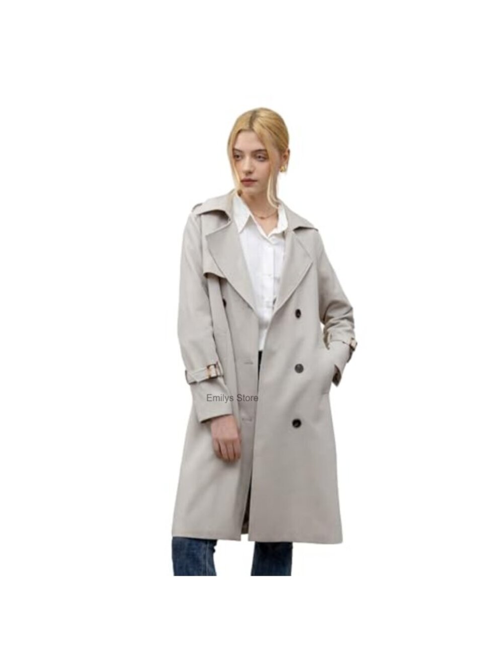 Women's Trench Coat Knee Length Double Breasted Belted Overcoat